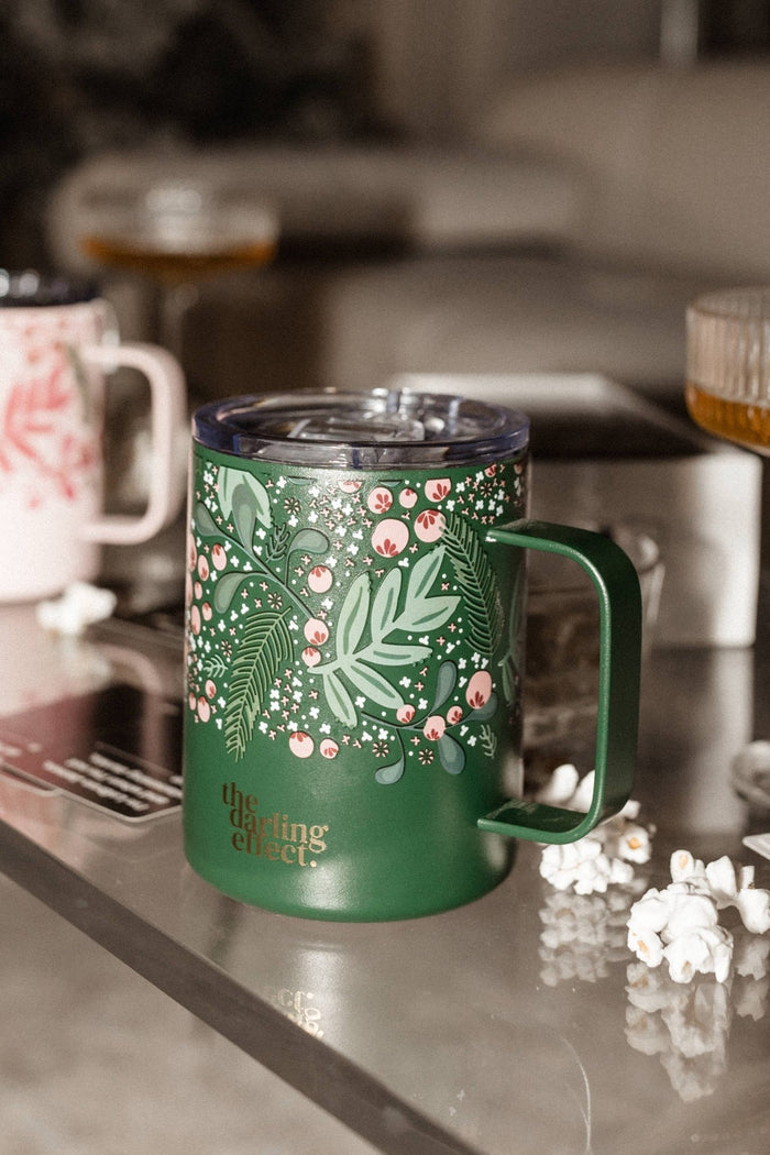 14oz HOLIDAY INSULATED MUG IN HOLLY JOLLY GREEN SPRIG - Love Marlow