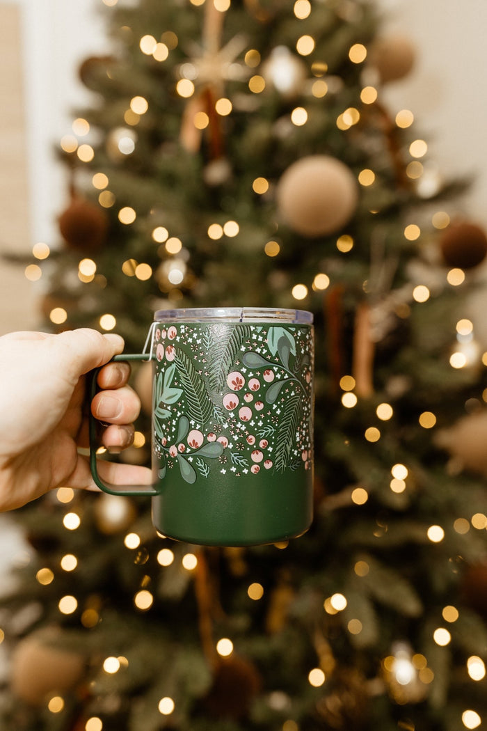 14oz HOLIDAY INSULATED MUG IN HOLLY JOLLY GREEN SPRIG - Love Marlow