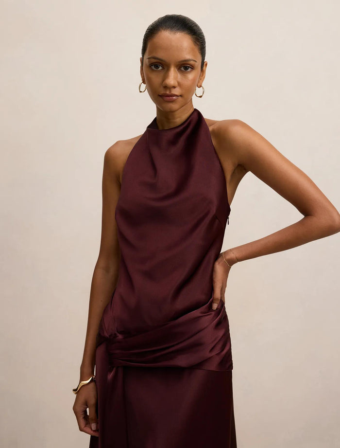 Abby | Women's Cocktail Dress With Halter Satin Design And Elegant Maxi Silhouette | Party