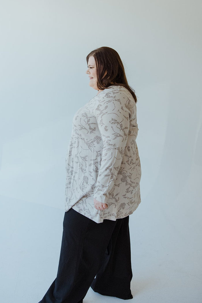 ABSTRACT DOT FLORAL PATTERN LONG TUNIC WITH V - NECK IN LIGHT GREY - Love Marlow