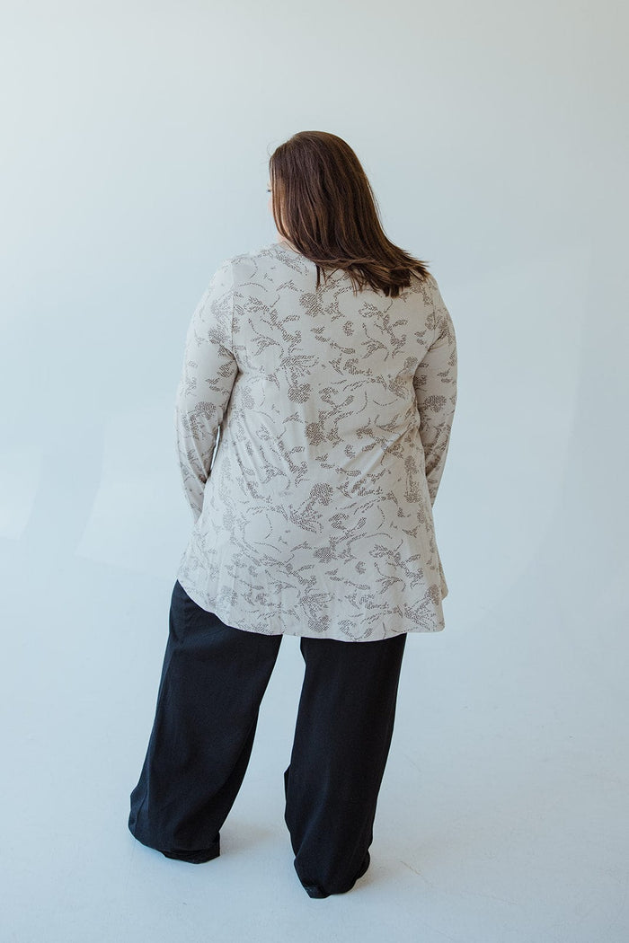 ABSTRACT DOT FLORAL PATTERN LONG TUNIC WITH V - NECK IN LIGHT GREY - Love Marlow