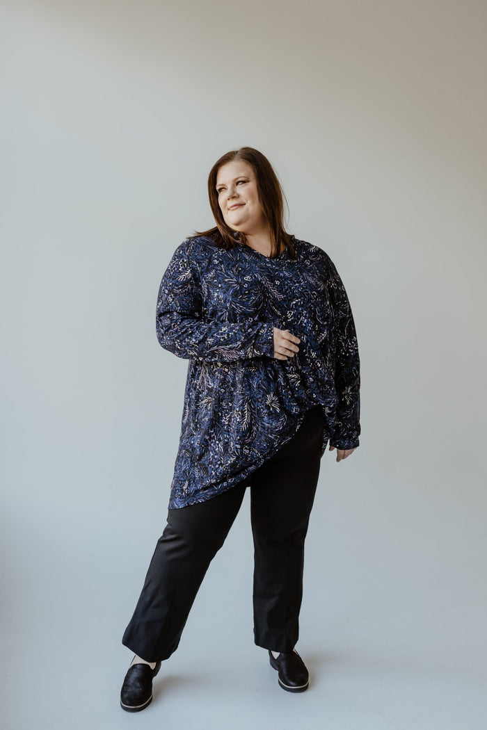 ABSTRACT FLORAL TURTLENECK BLOUSE - Love Marlow