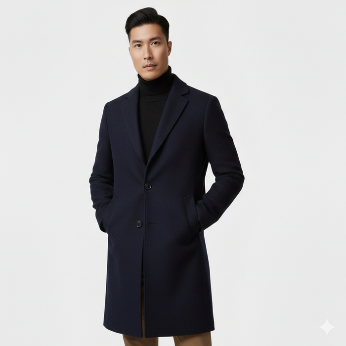Aiden | Men's Knee-Length Coat With Pockets And Long Sleeve | Classic