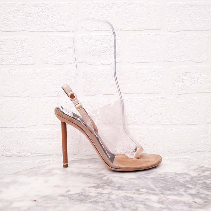 ALEXANDER WANG TAUPE SUEDE PVC HEELS - SIZE 36.5