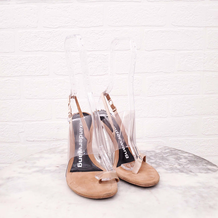 ALEXANDER WANG TAUPE SUEDE PVC HEELS - SIZE 36.5