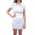 ALEXANDERWANG.T LIGHT BLUE AND WHITE PLAID TERRYCLOTH SKIRT LOGO SET - SIZE M
