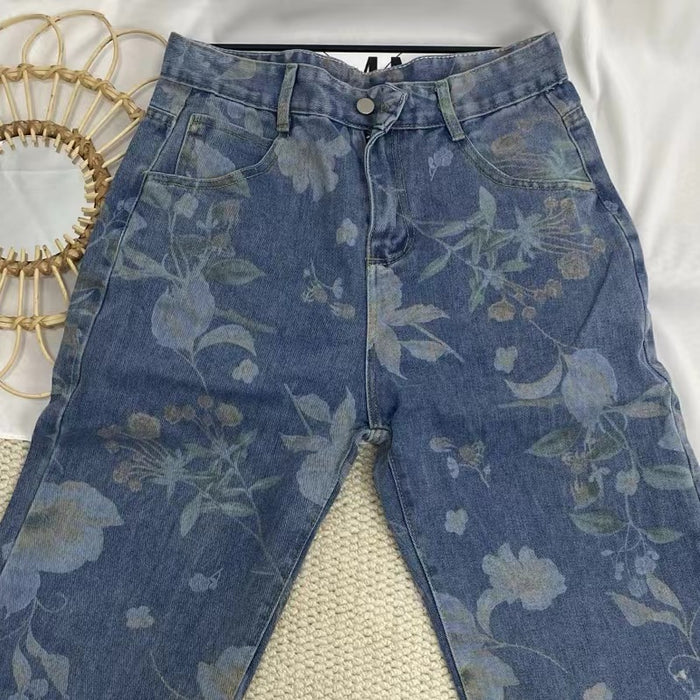 All-Over Floral Wide-Leg Jeans