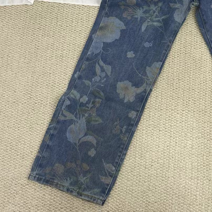 All-Over Floral Wide-Leg Jeans