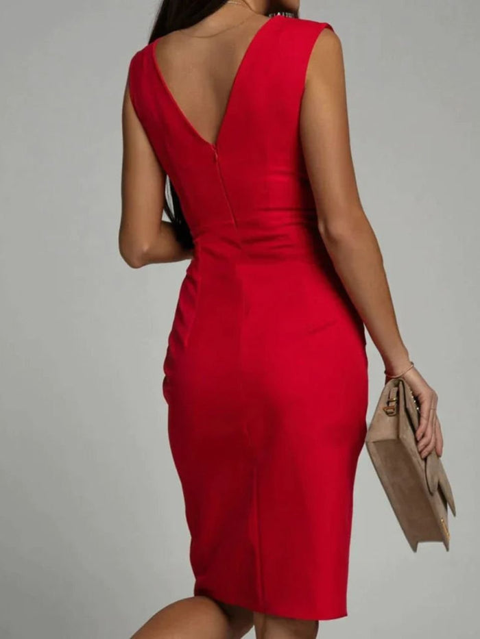 Amelie | Women’s Formal Dress With Pleated V-Neck And Side Slit | Elegant