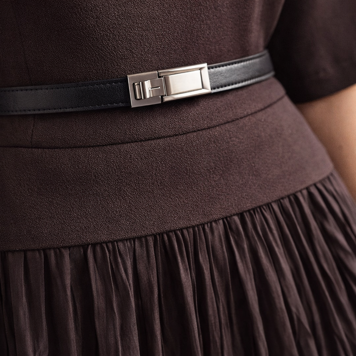Andrea | Women's Day Dress With Pleated Maxi Skirt And Short Sleeve Design | Elegant