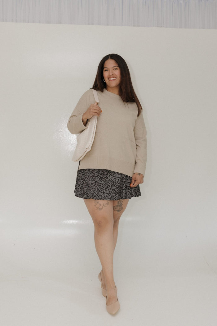 ANIMAL PRINT SKORT IN PEBBLE GREY - Love Marlow