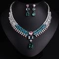 Aqua and Pink Crystal Bridal Jewelry Set JW039 Sheer Fairy