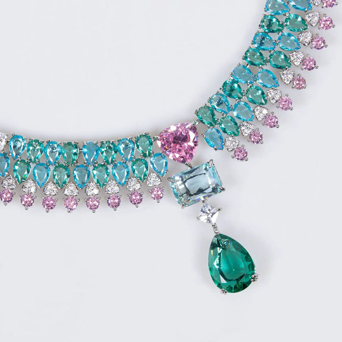 Aqua and Pink Crystal Bridal Jewelry Set JW039 Sheer Fairy