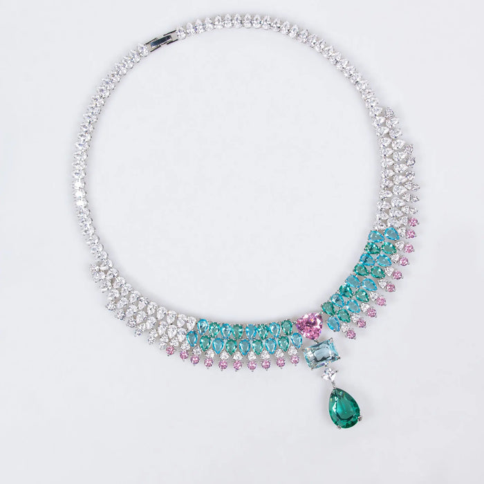 Aqua and Pink Crystal Bridal Jewelry Set JW039 Sheer Fairy