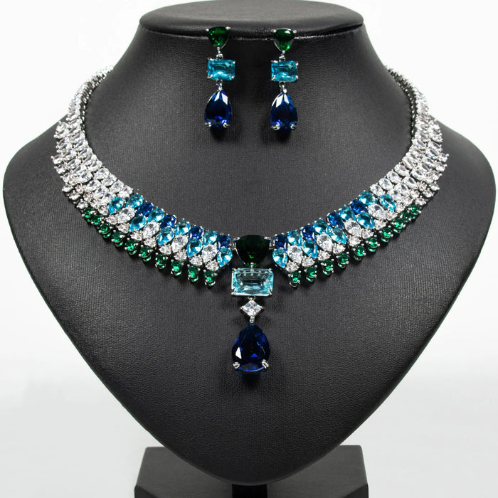Aqua and Pink Crystal Bridal Jewelry Set JW039 Sheer Fairy