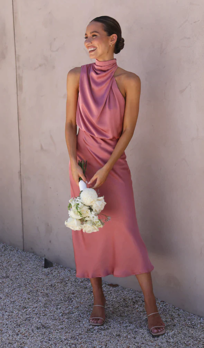 Aranza | Women’s Graduation Dress With V-Neck And Puff Sleeves | Elegant Midi