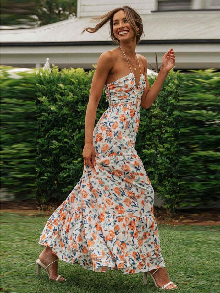 Ariadna | Women’s Graduation Dress With Floral Print And Halter | Elegant