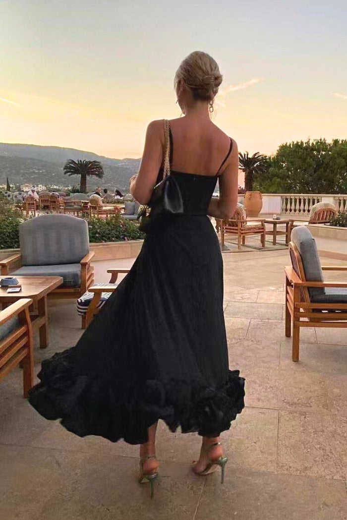 Ariana | Women’s Graduation Dress With Spaghetti Straps And Ruffle Hem | Elegant