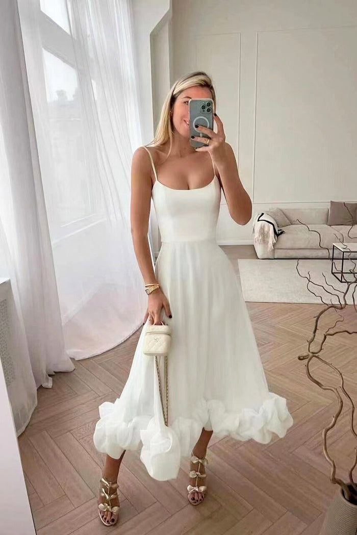 Ariana | Women’s Graduation Dress With Spaghetti Straps And Ruffle Hem | Elegant