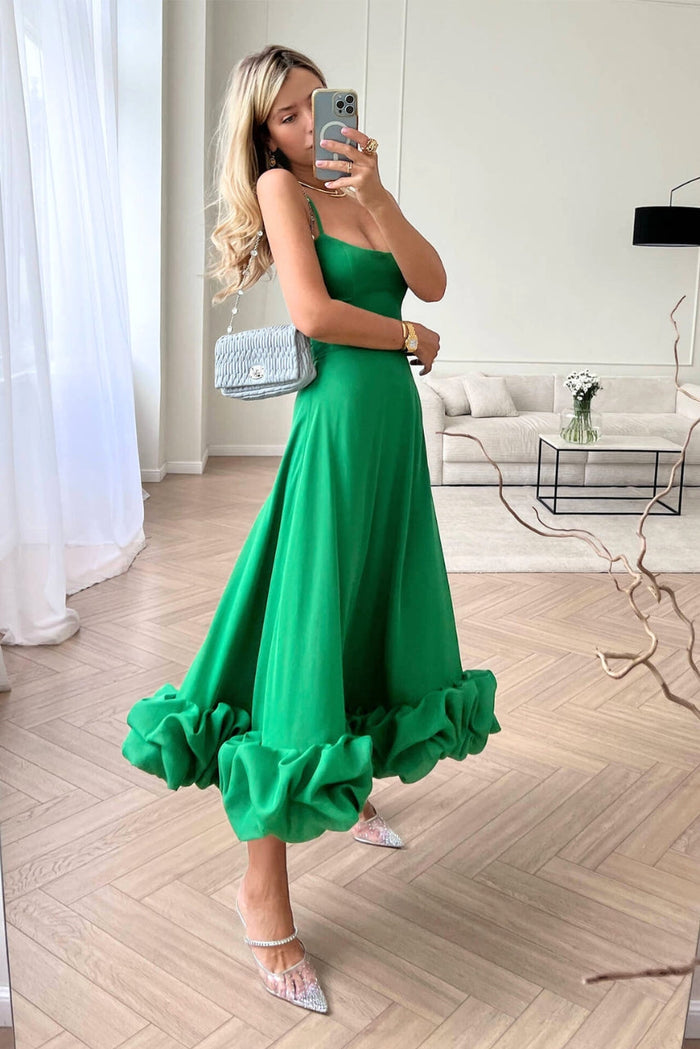 Ariana | Women’s Graduation Dress With Spaghetti Straps And Ruffle Hem | Elegant