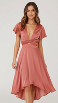 Avery | Women's Graduation Dress With Deep V-Neck And High-Low Hem | Graceful