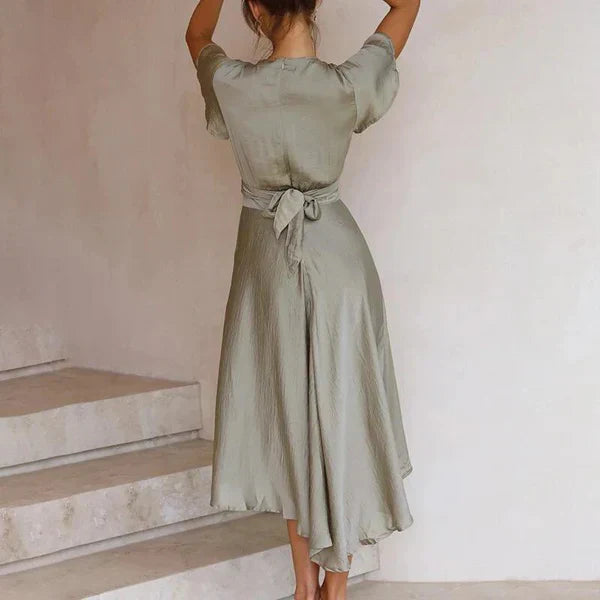 Avery | Women's Graduation Dress With Deep V-Neck And High-Low Hem | Graceful