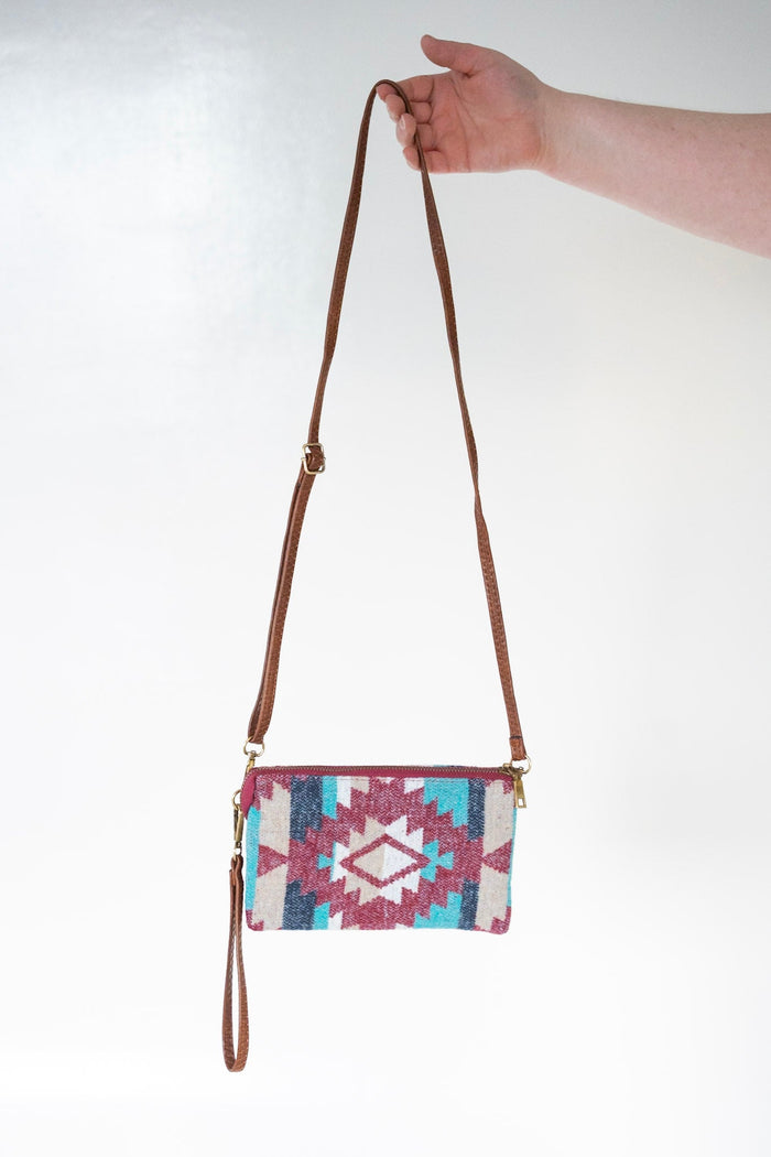 AZTEC CLUTCH WITH FAUX LEATHER DETAIL - Love Marlow