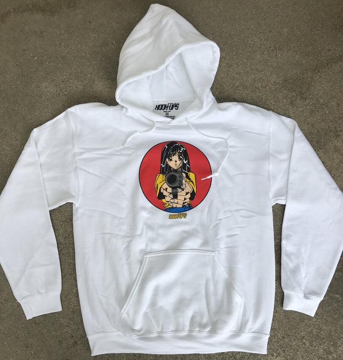 Barrel of a Gun Hooded Sweatshirt - WHITE