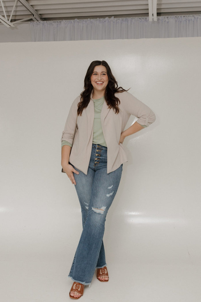 BASIC LONG SLEEVE TUNIC TEE IN WINTERGREEN - Love Marlow