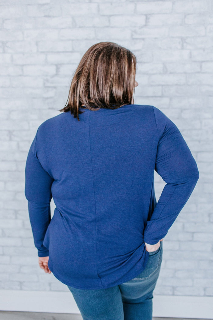 BASIC LONG - SLEEVE V - NECK TEE IN MARINE - 2x - Love Marlow