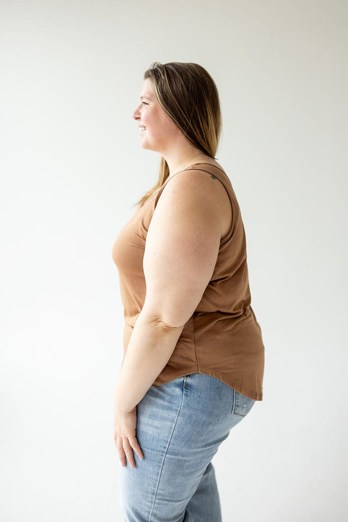 BASIC ROUND NECK TUNIC TANK IN URBAN BRONZE - Love Marlow