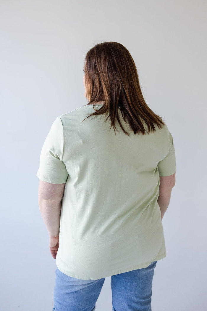BASIC V - NECK TEE WITH SPARKLE IN PISTACHIO - Love Marlow