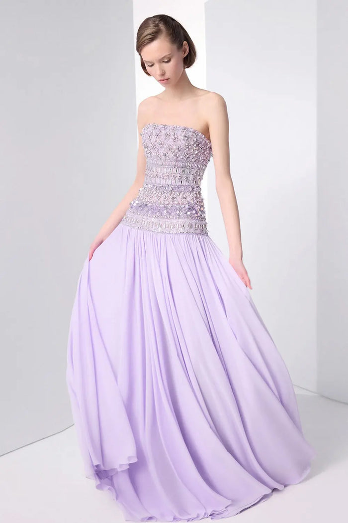 Beaded Chiffon A-Line Strapless Mermaid Evening Dress SS539 Sheer Fairy