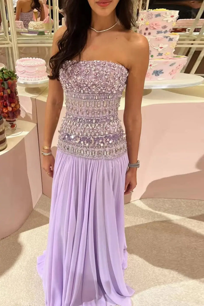 Beaded Chiffon A-Line Strapless Mermaid Evening Dress SS539 Sheer Fairy