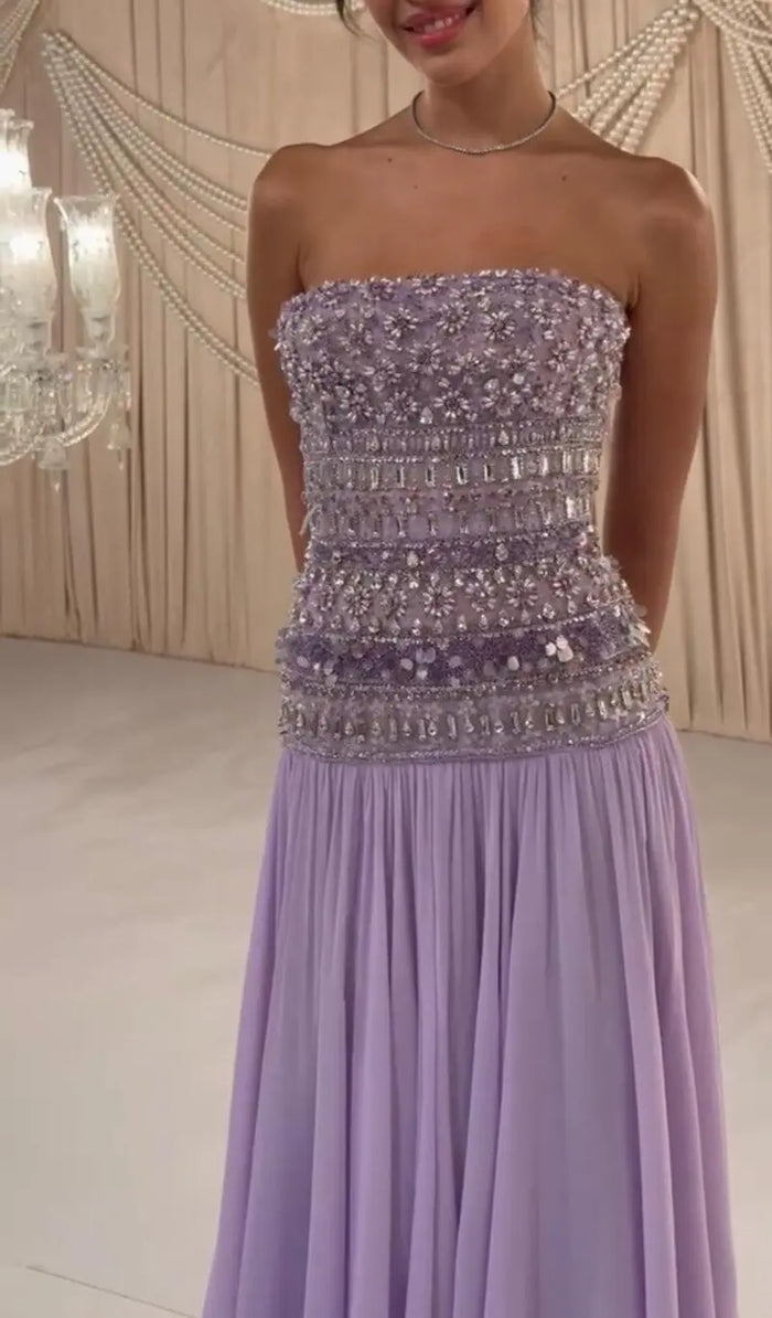 Beaded Chiffon A-Line Strapless Mermaid Evening Dress SS539 Sheer Fairy