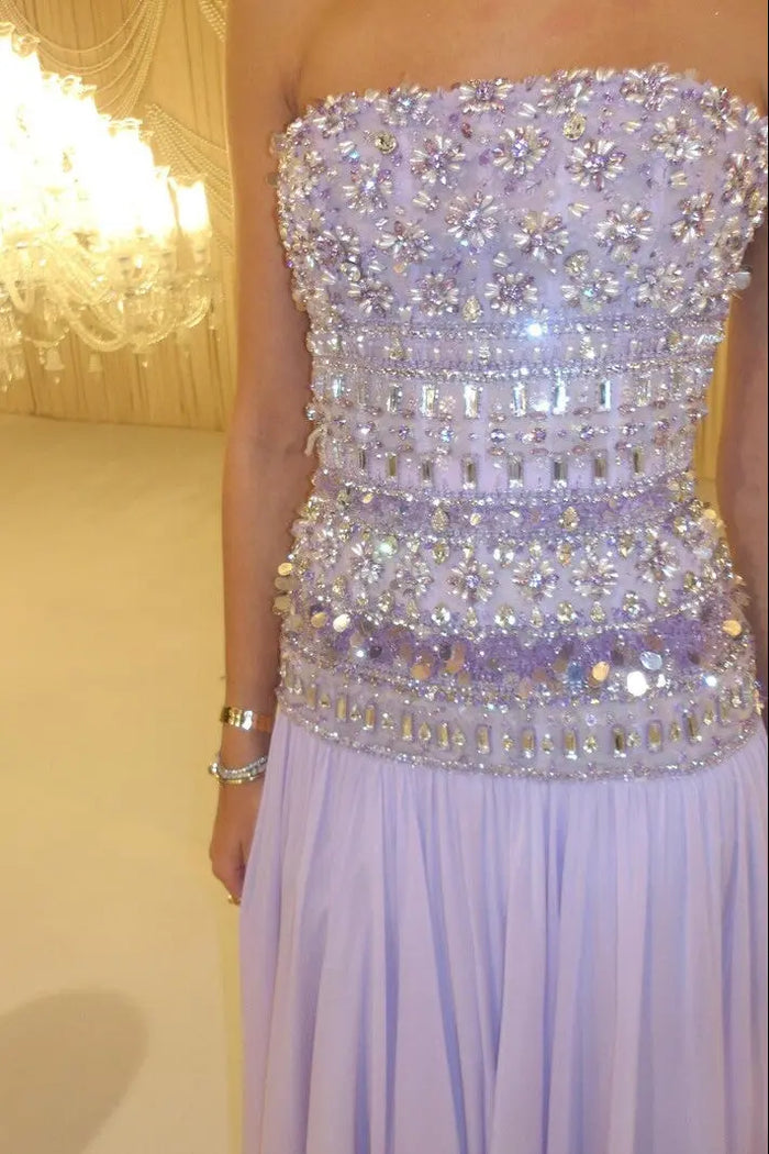 Beaded Chiffon A-Line Strapless Mermaid Evening Dress SS539 Sheer Fairy