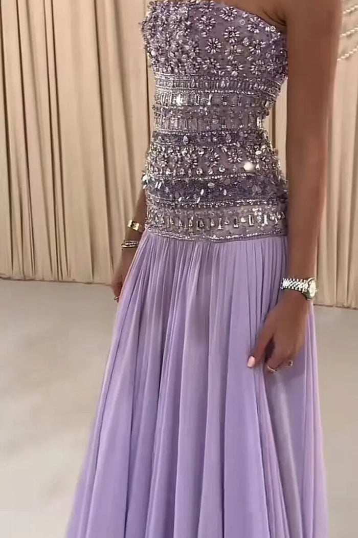 Beaded Chiffon A-Line Strapless Mermaid Evening Dress SS539 Sheer Fairy