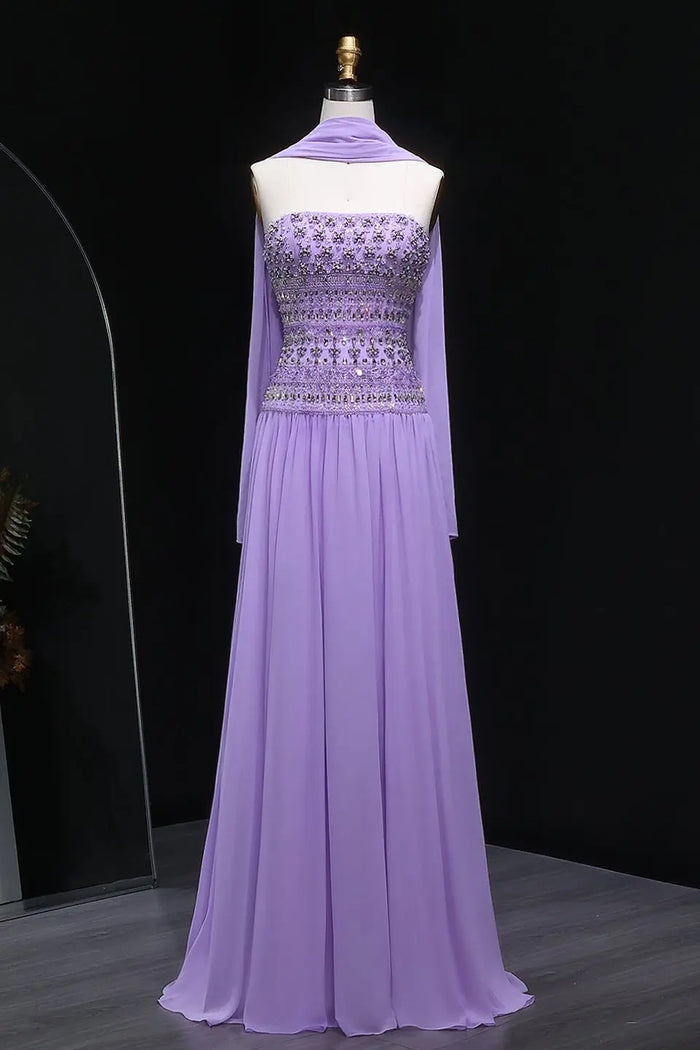 Beaded Chiffon A-Line Strapless Mermaid Evening Dress SS539 Sheer Fairy