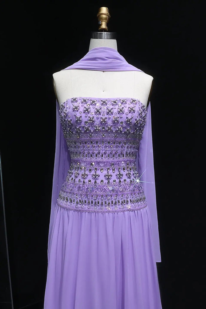 Beaded Chiffon A-Line Strapless Mermaid Evening Dress SS539 Sheer Fairy