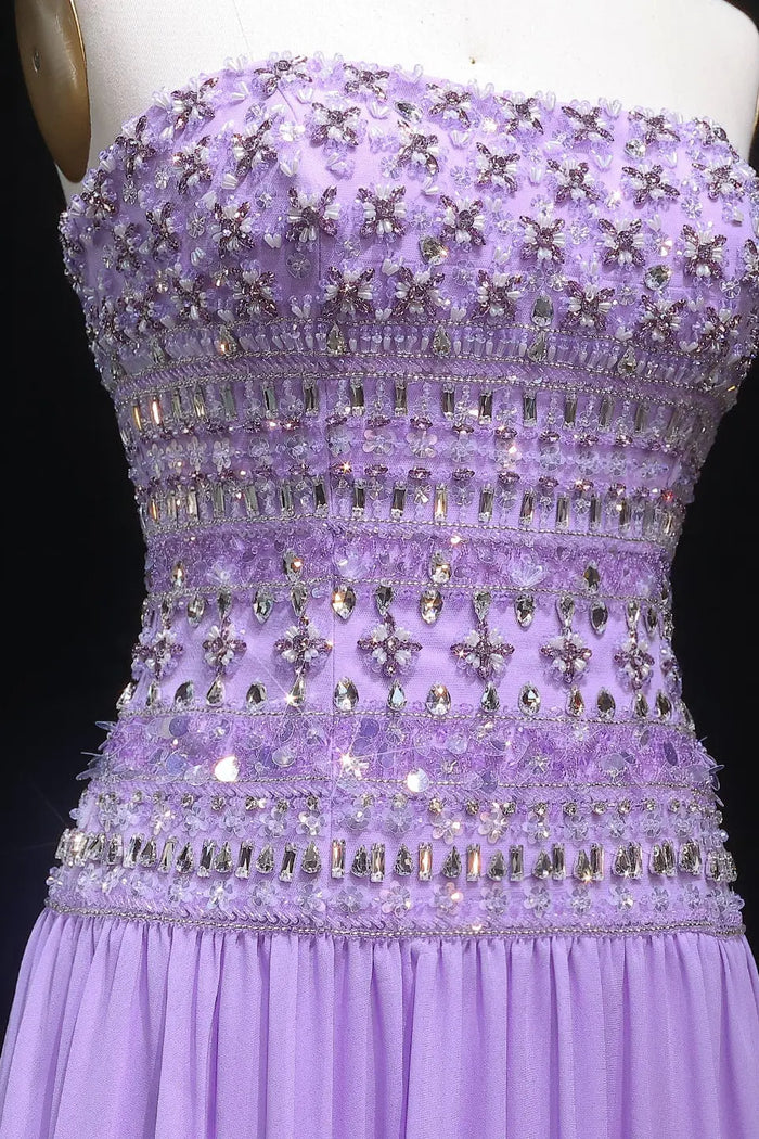 Beaded Chiffon A-Line Strapless Mermaid Evening Dress SS539 Sheer Fairy