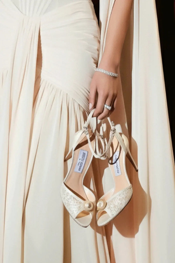 Beige Satin Off-the-Shoulder Evening Dress with Cape Overlay SF005 Sheer Fairy