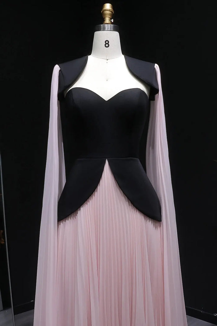 Black & Blush Color-Block Satin Chiffon A-Line Evening Dress SF590 Sheer Fairy
