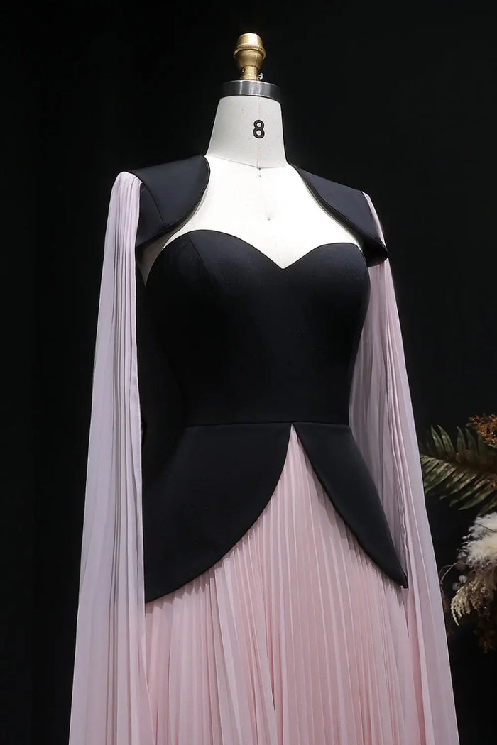 Black & Blush Color-Block Satin Chiffon A-Line Evening Dress SF590 Sheer Fairy