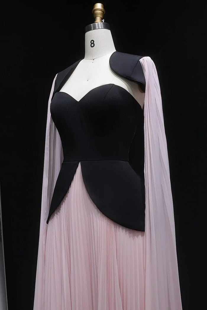 Black & Blush Color-Block Satin Chiffon A-Line Evening Dress SF590 Sheer Fairy