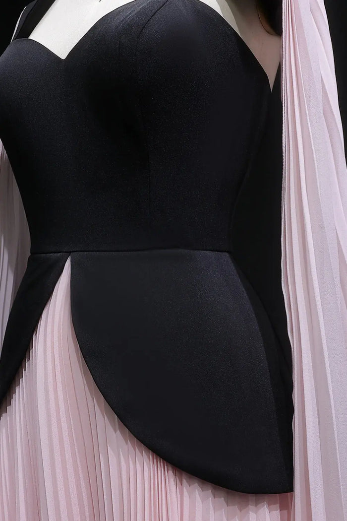 Black & Blush Color-Block Satin Chiffon A-Line Evening Dress SF590 Sheer Fairy