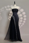 Black Satin & Tulle Mermaid Evening Dress with Crystal Trim SF582 Sheer Fairy