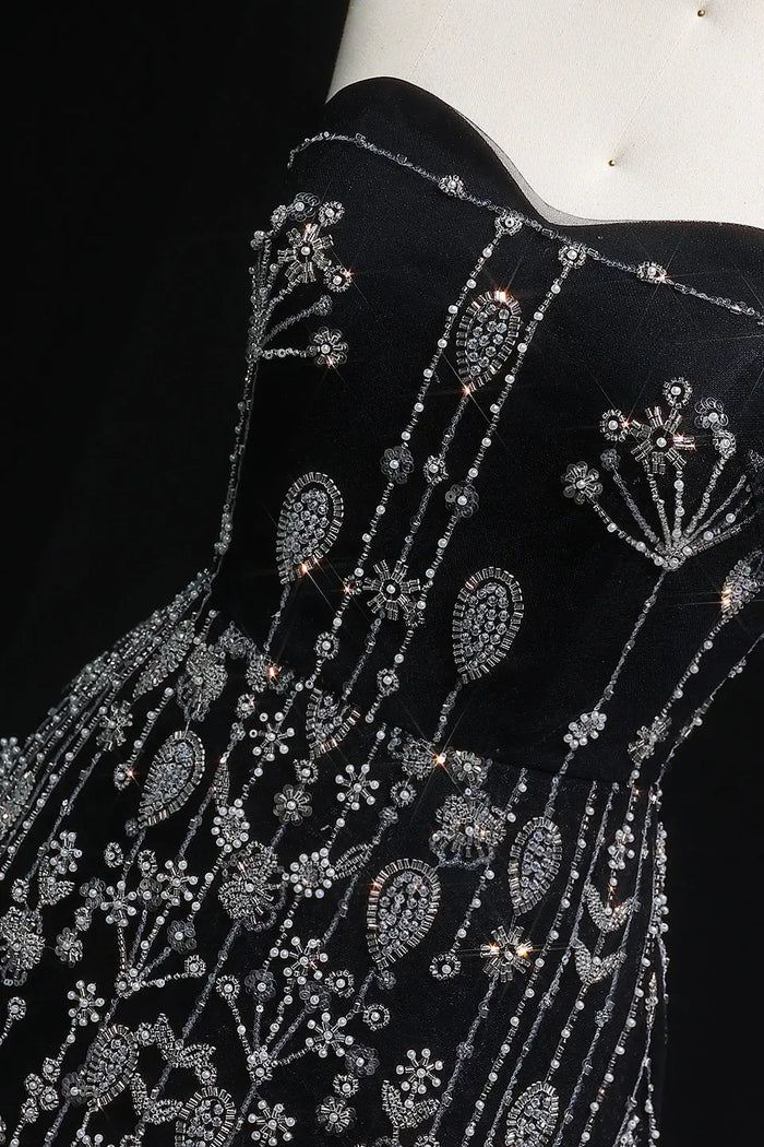 Black White Sequin Peplum Two-Piece Evening Dress SS635 Sheer Fairy