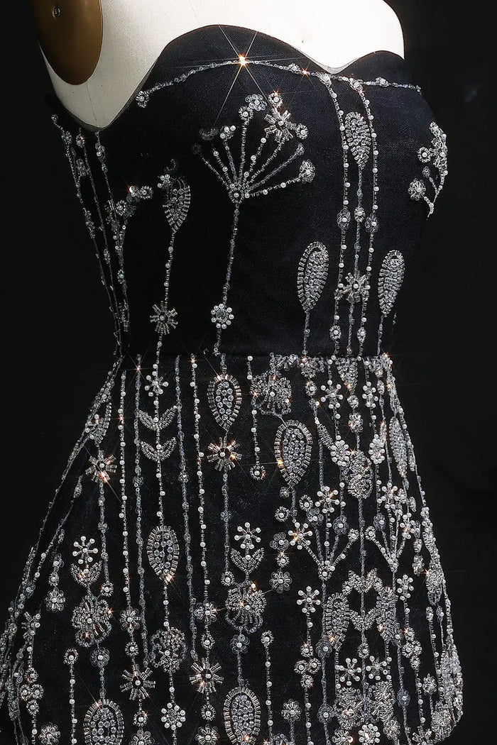 Black White Sequin Peplum Two-Piece Evening Dress SS635 Sheer Fairy