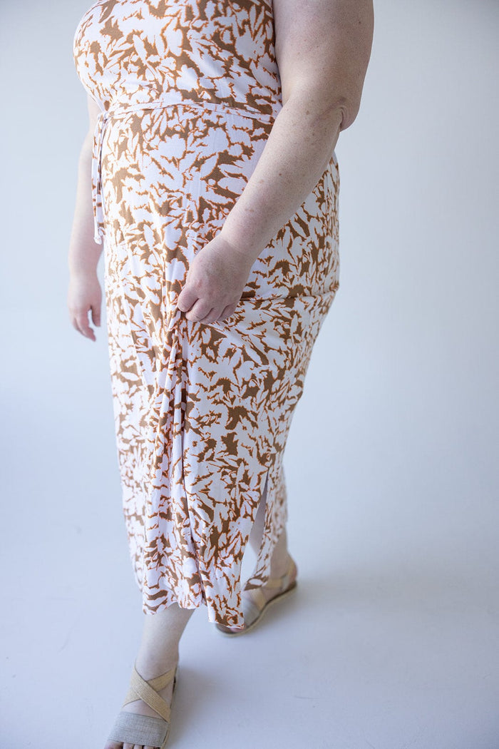 BLOT PATTERN MAXI WITH BACK DETAIL IN CAMEL - Love Marlow
