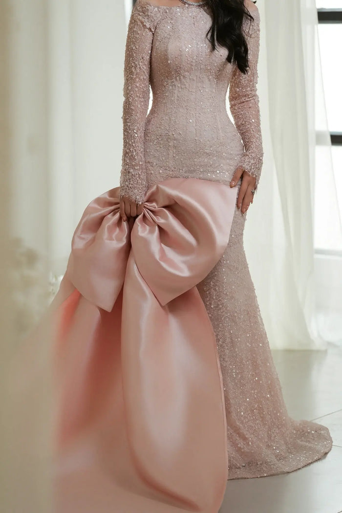 Blush Sequin High Neck Long Sleeve Mermaid Evening Dress SF428 Sheer Fairy